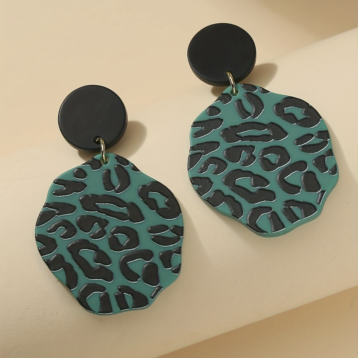 Teal Leopard Disc Earrings