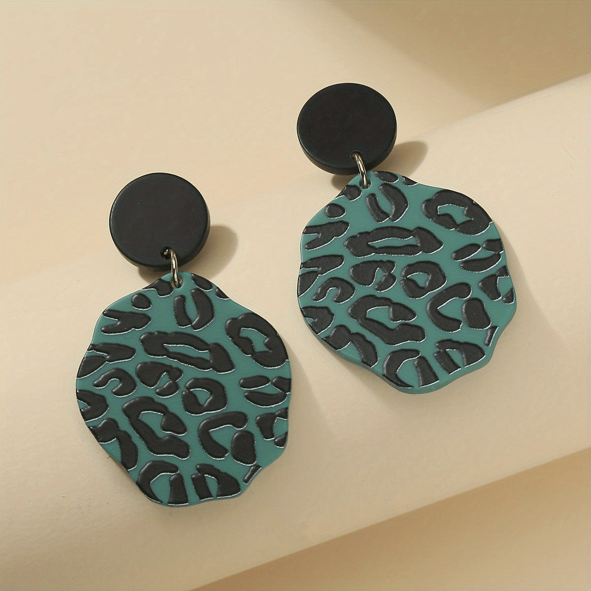 Teal Leopard Disc Earrings