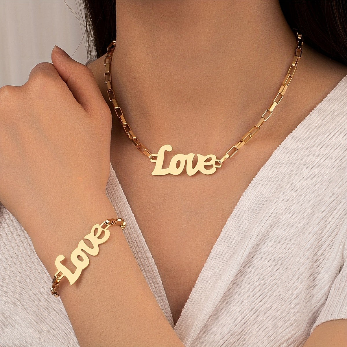 Love Script Necklace & Bracelet Set