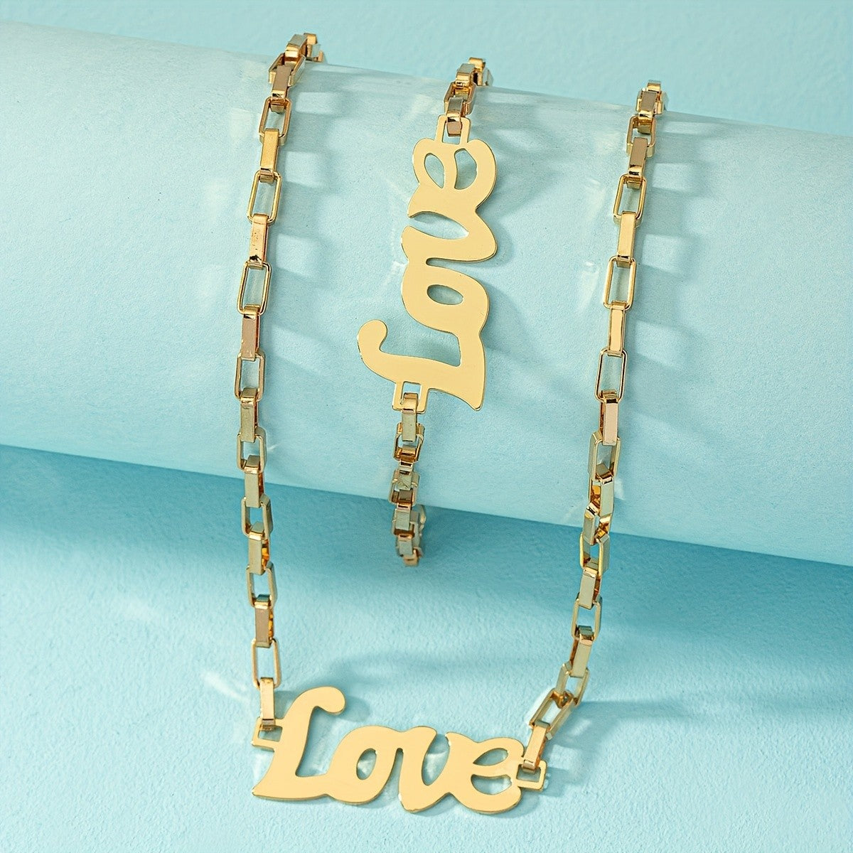 Love Script Necklace & Bracelet Set