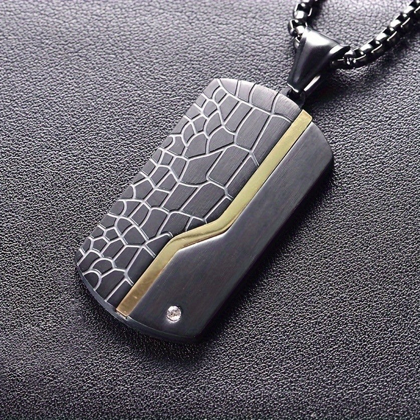 Black Textured Dog Tag Necklace