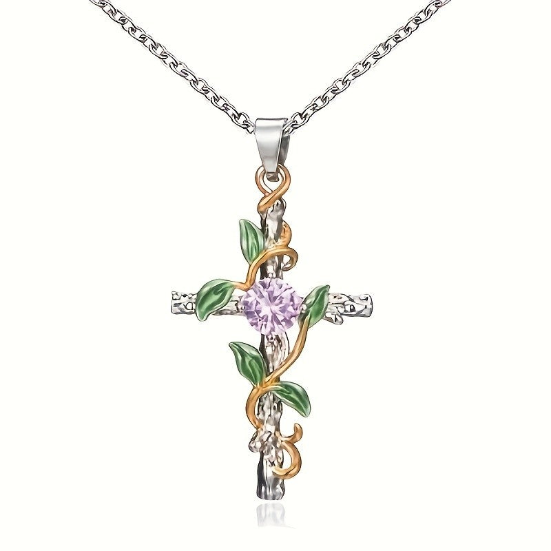 Vine & Stone Cross Necklace