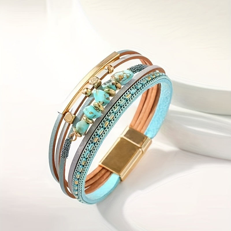 Turquoise Layered Leather Bracelet
