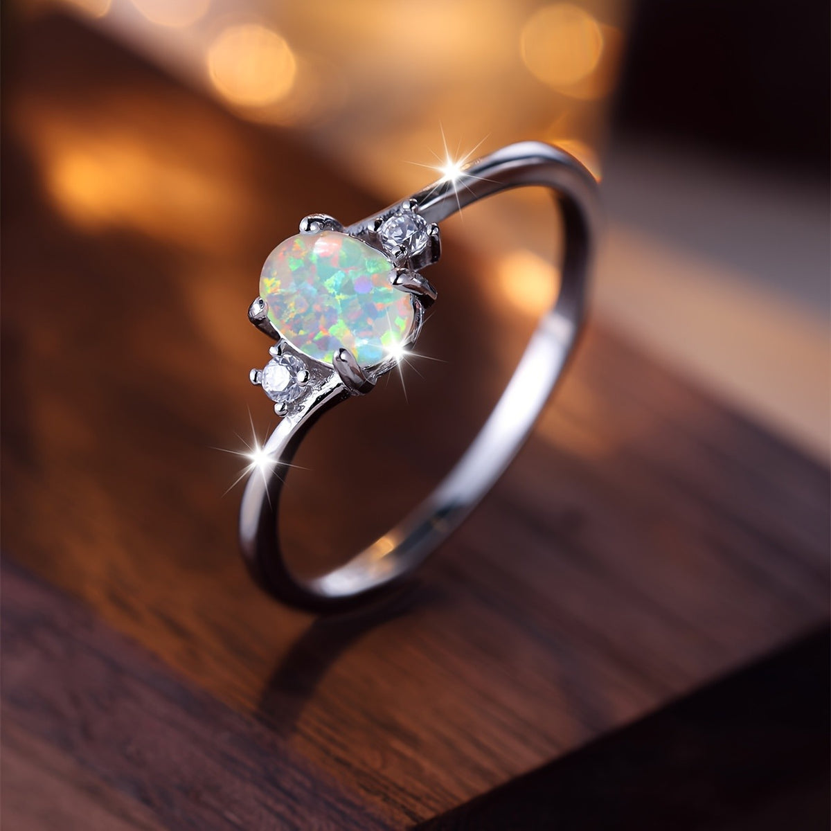 White Opal Oval Ring
