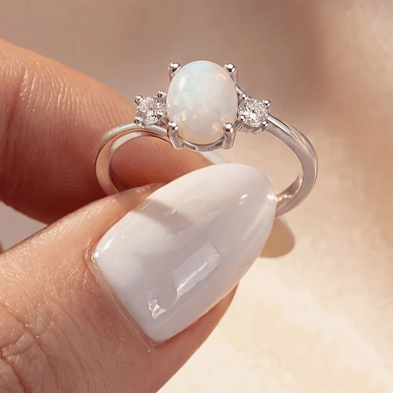 White Opal Oval Ring
