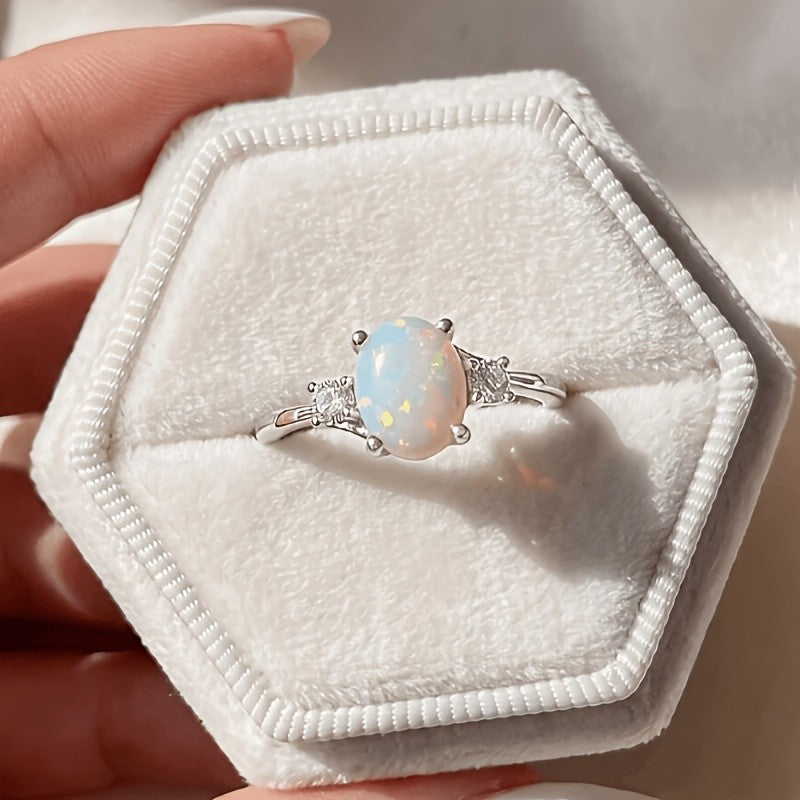 White Opal Oval Ring