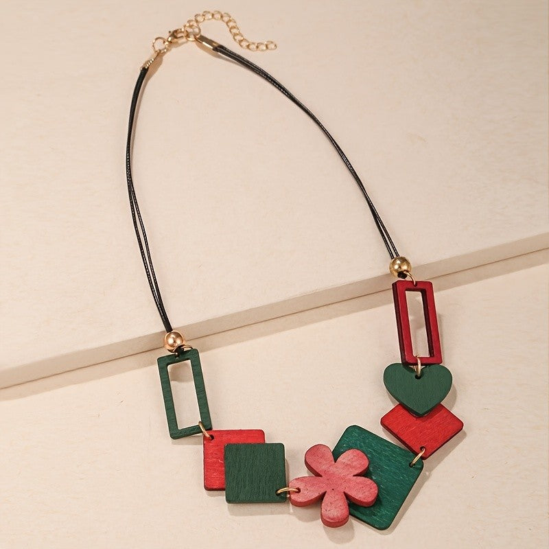 Wooden Geometric Flower Necklace