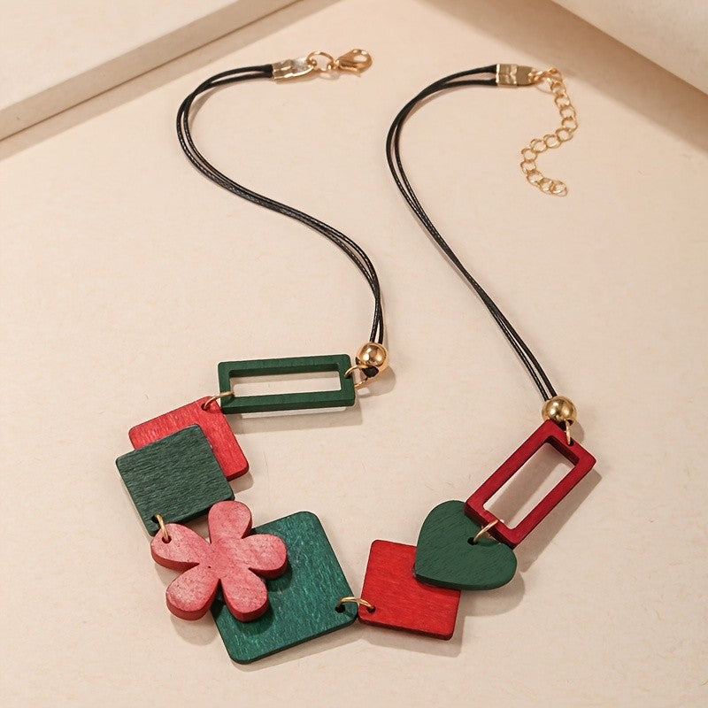 Wooden Geometric Flower Necklace
