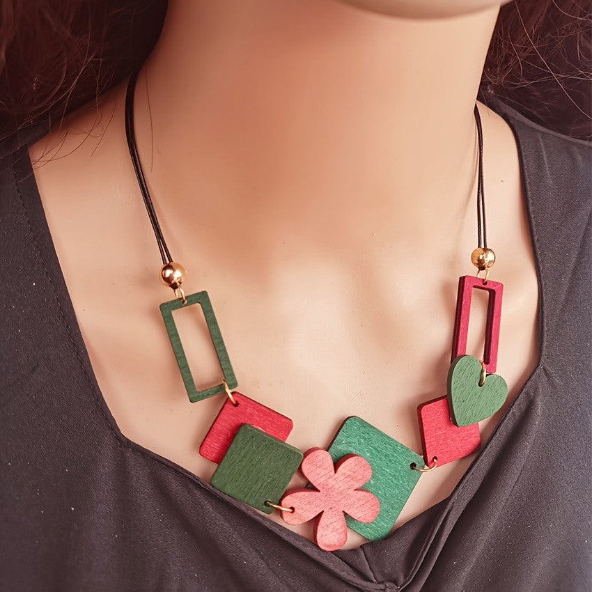 Wooden Geometric Flower Necklace