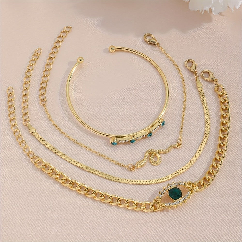 Green Stone Eye & Snake Bracelet Set