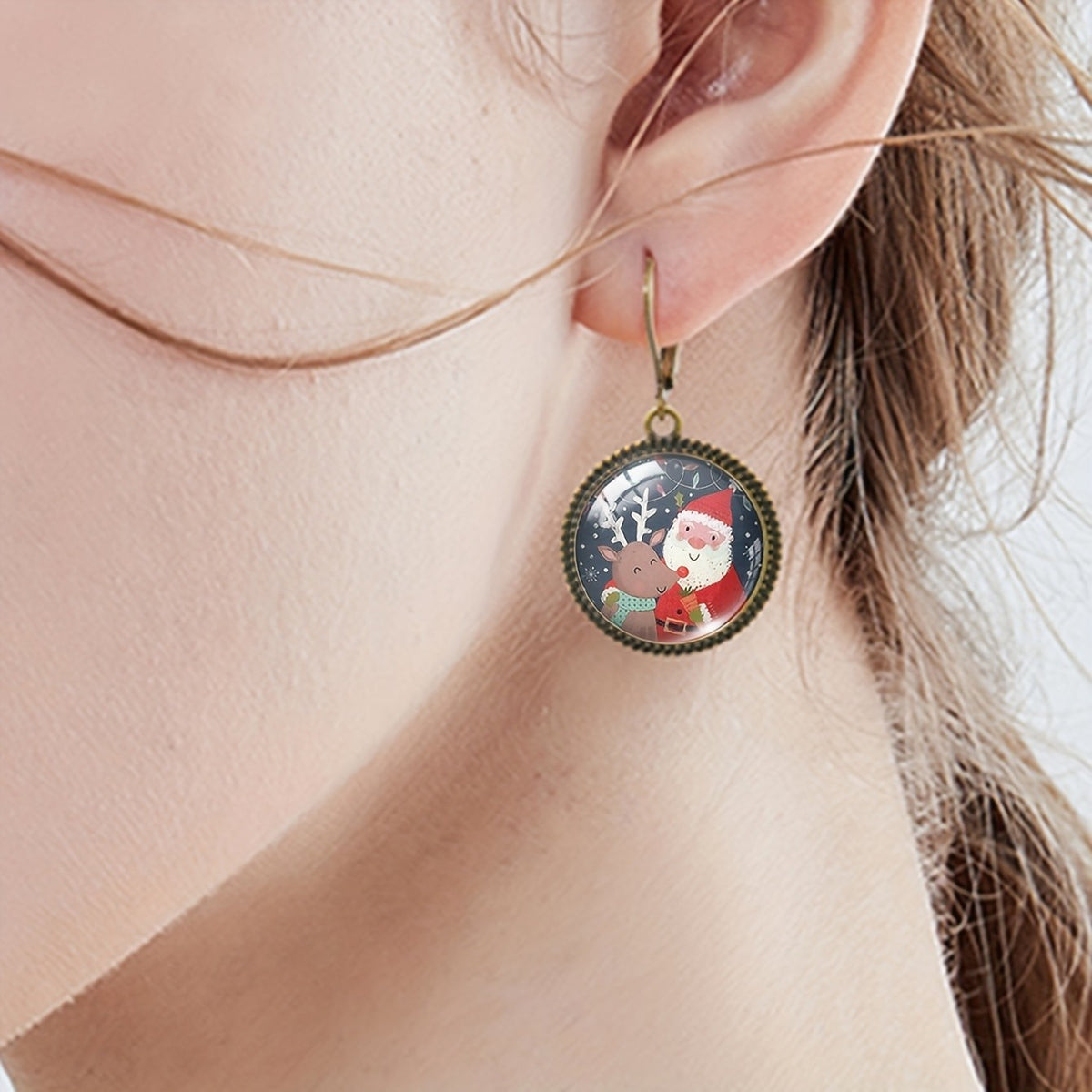 Santa & Reindeer Round Earrings