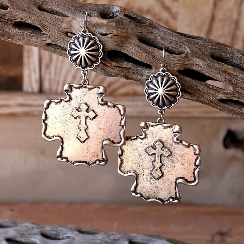 Vintage Cross Drop Earrings