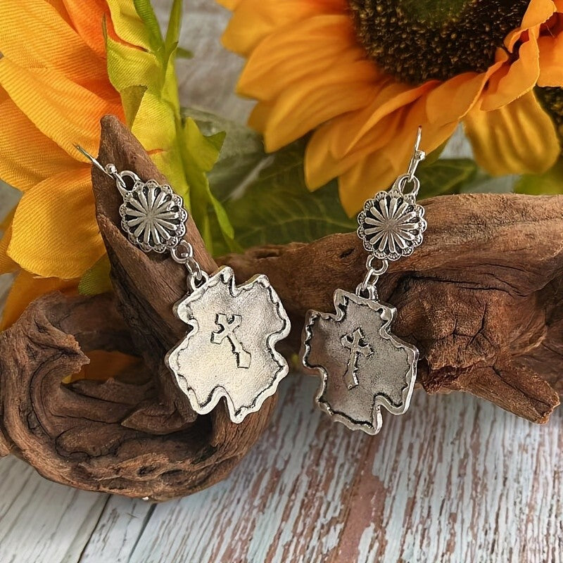 Vintage Cross Drop Earrings
