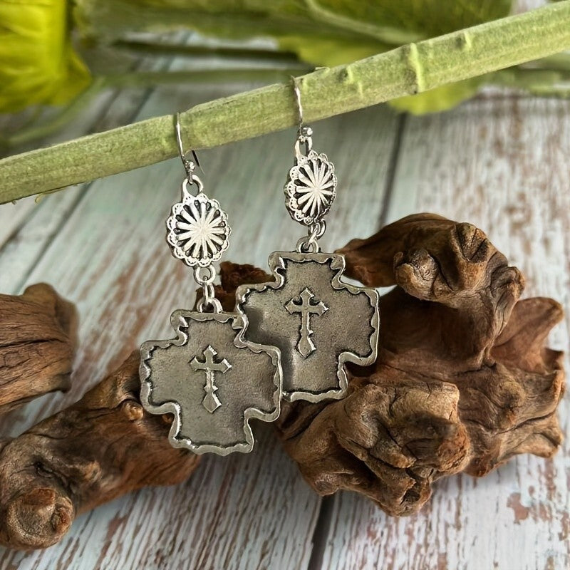 Vintage Cross Drop Earrings