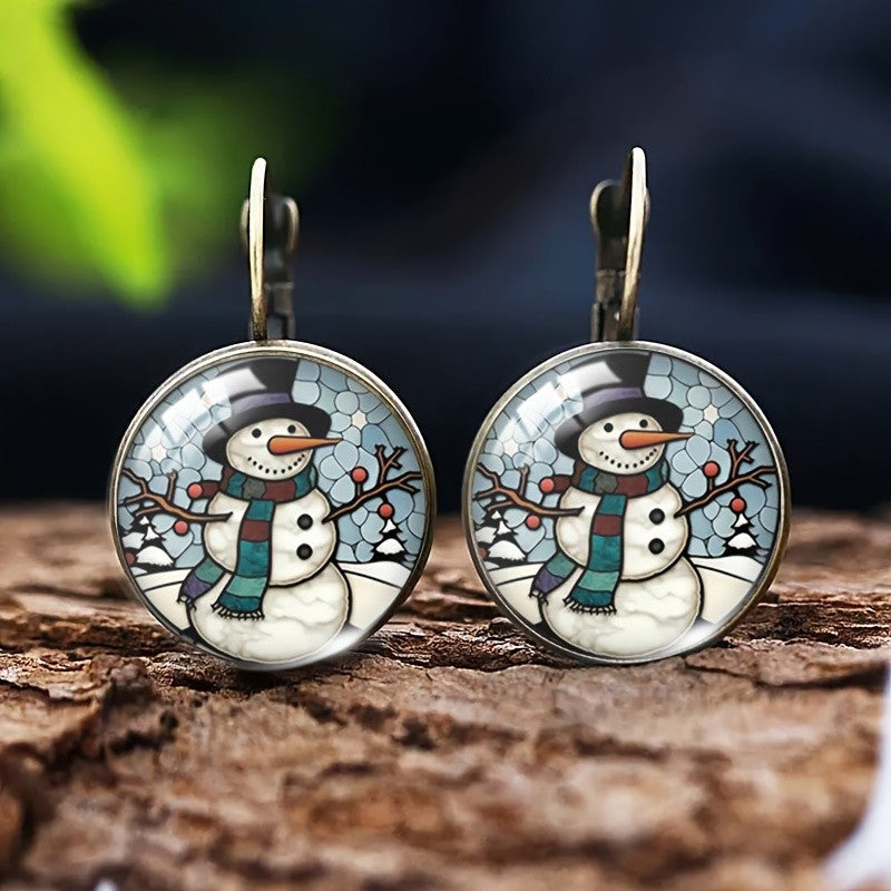 Snowman Mosaic Glass Dangle Earrings