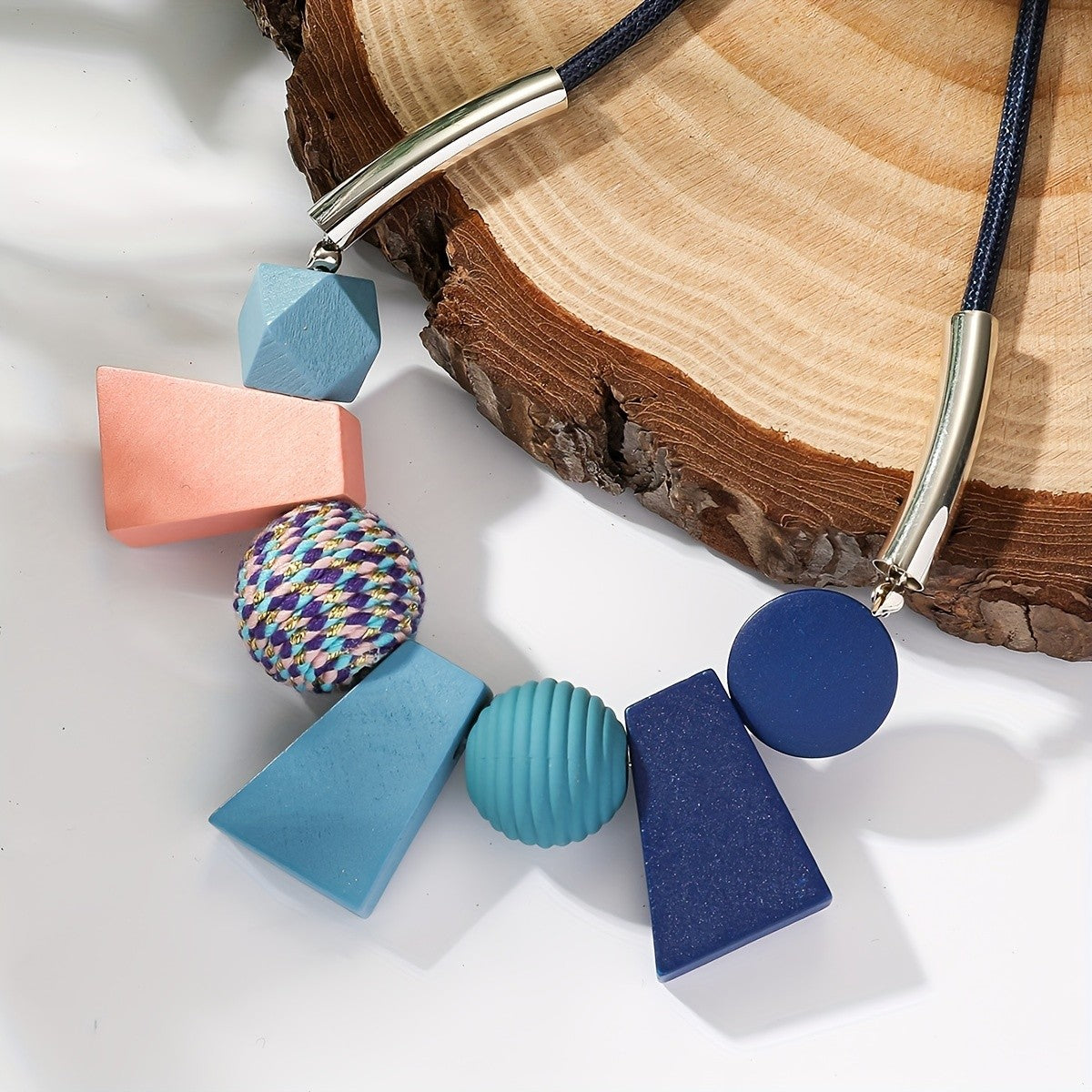 Multicolor Geometric Block Necklace