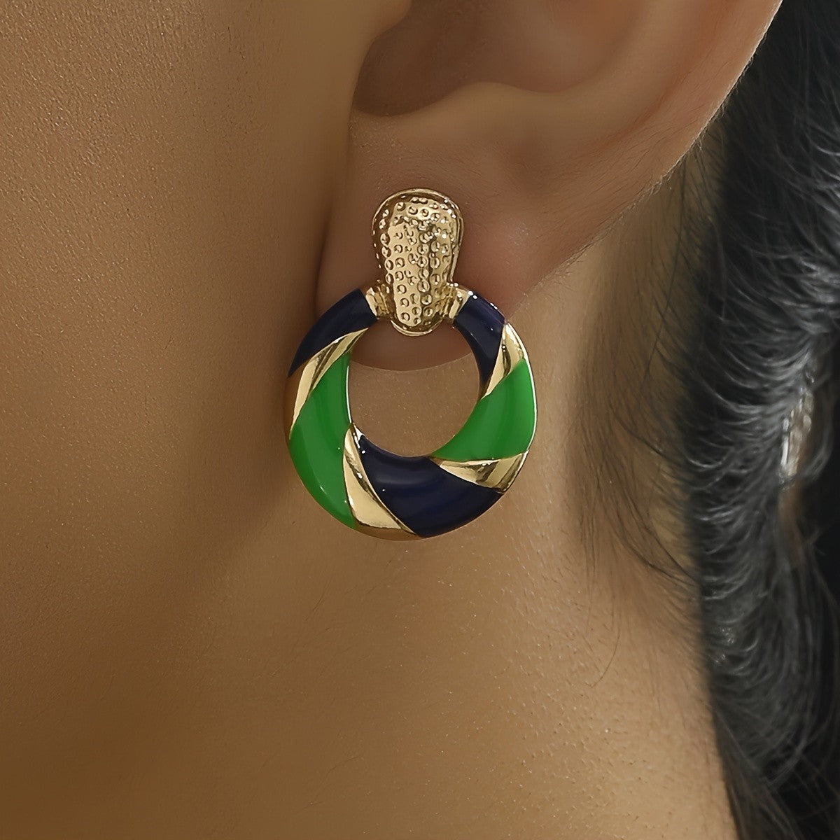 Green & Navy Enamel Hoop Earrings