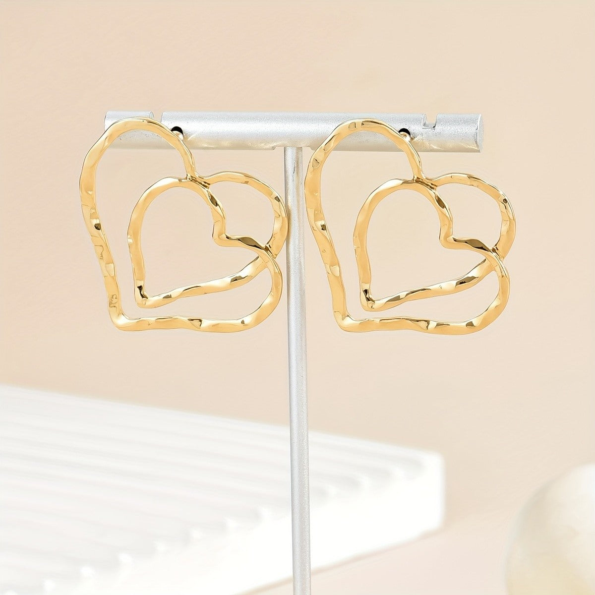 Textured Double Heart Stud Earrings