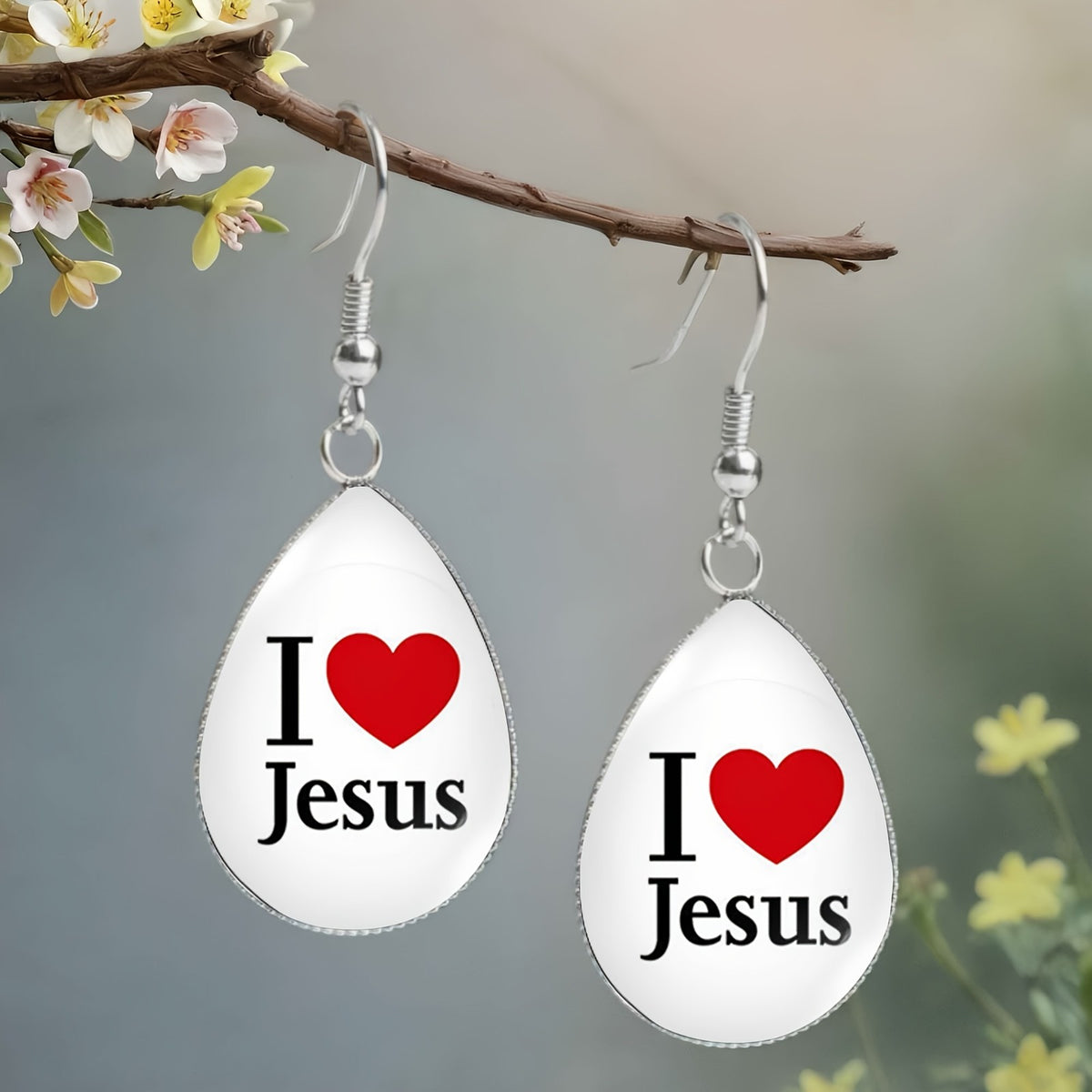 I Love Jesus Teardrop Dangle Earrings