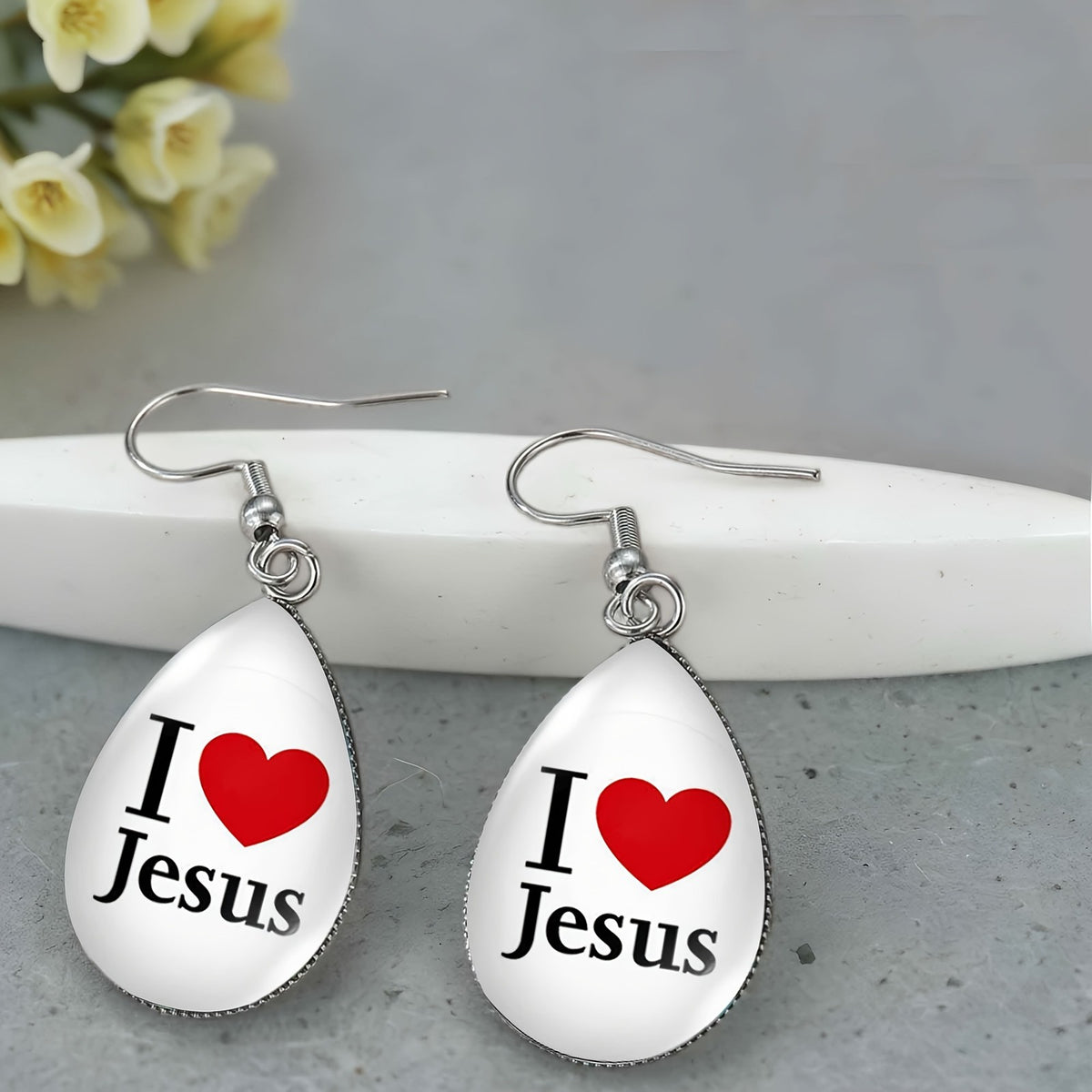 I Love Jesus Teardrop Dangle Earrings