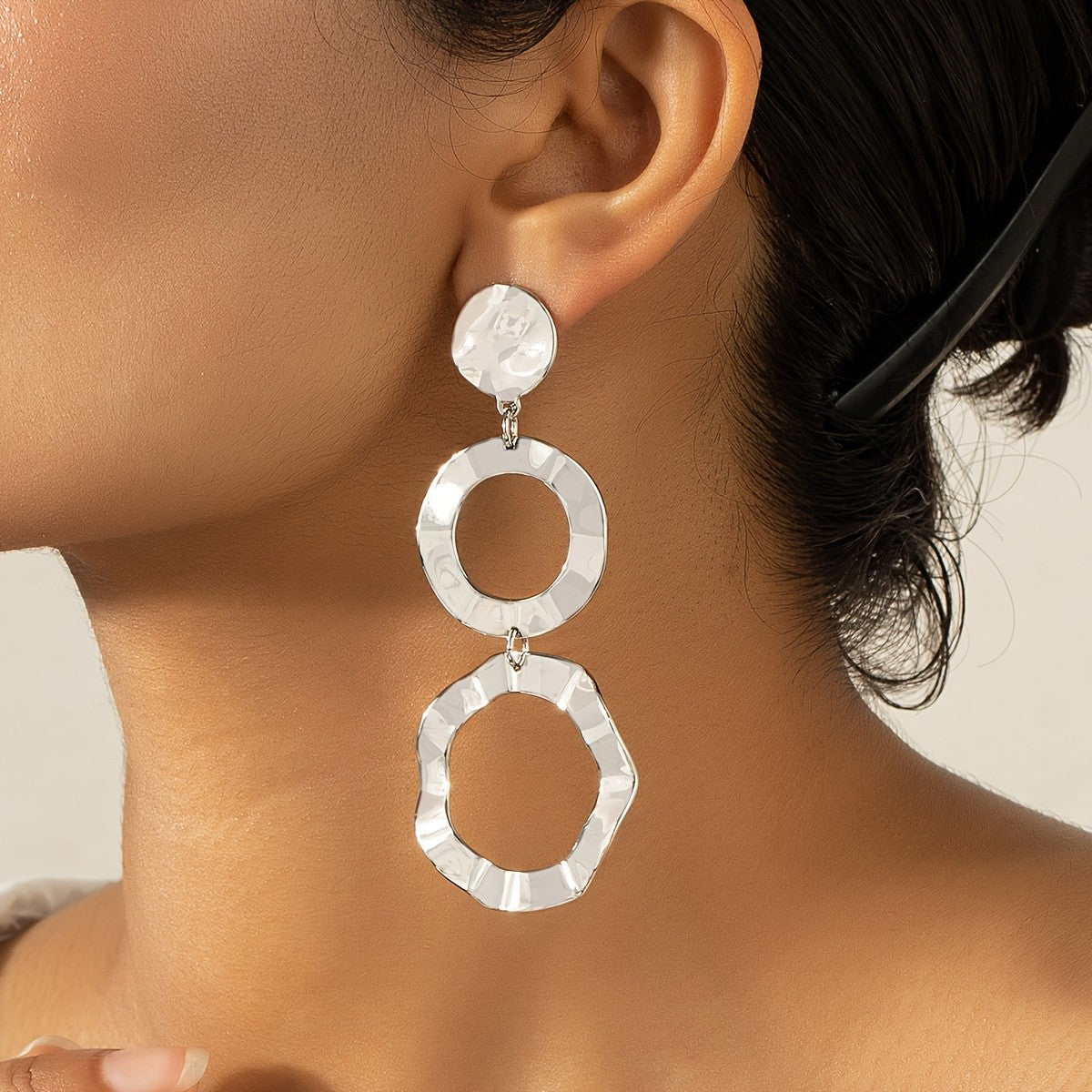 Geometric Hammered Circle Earrings