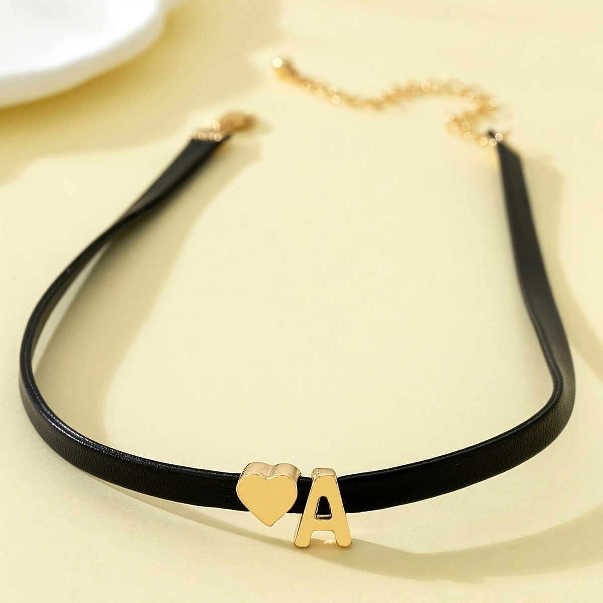 Heart & Initial Leather Choker