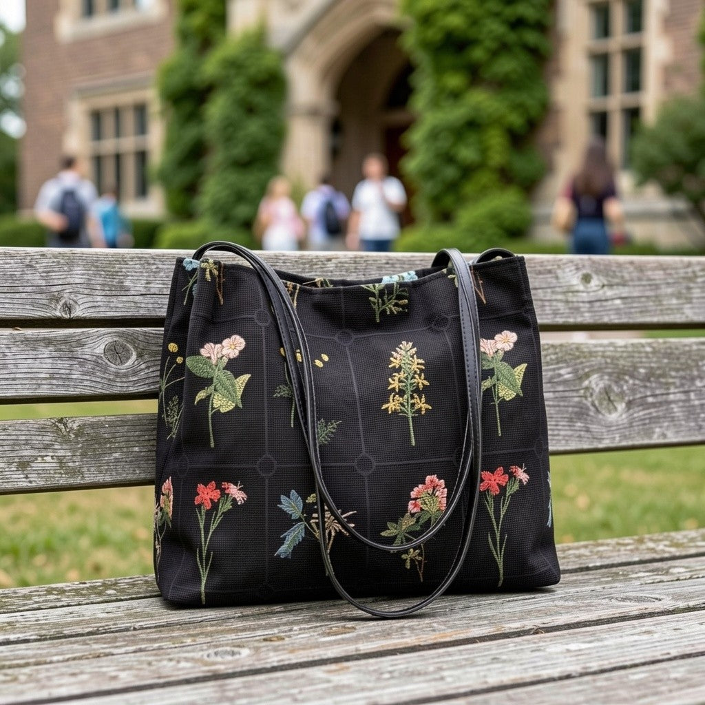 Botanical Grid Tote Bag