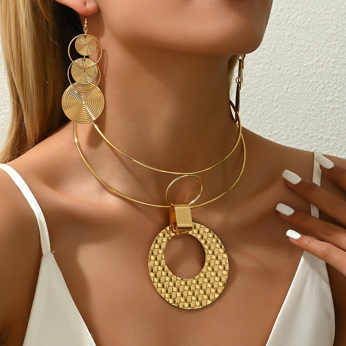 Woven Disc Choker & Spiral Earring Set
