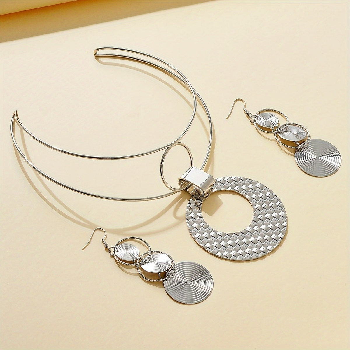Woven Disc Choker & Spiral Earring Set