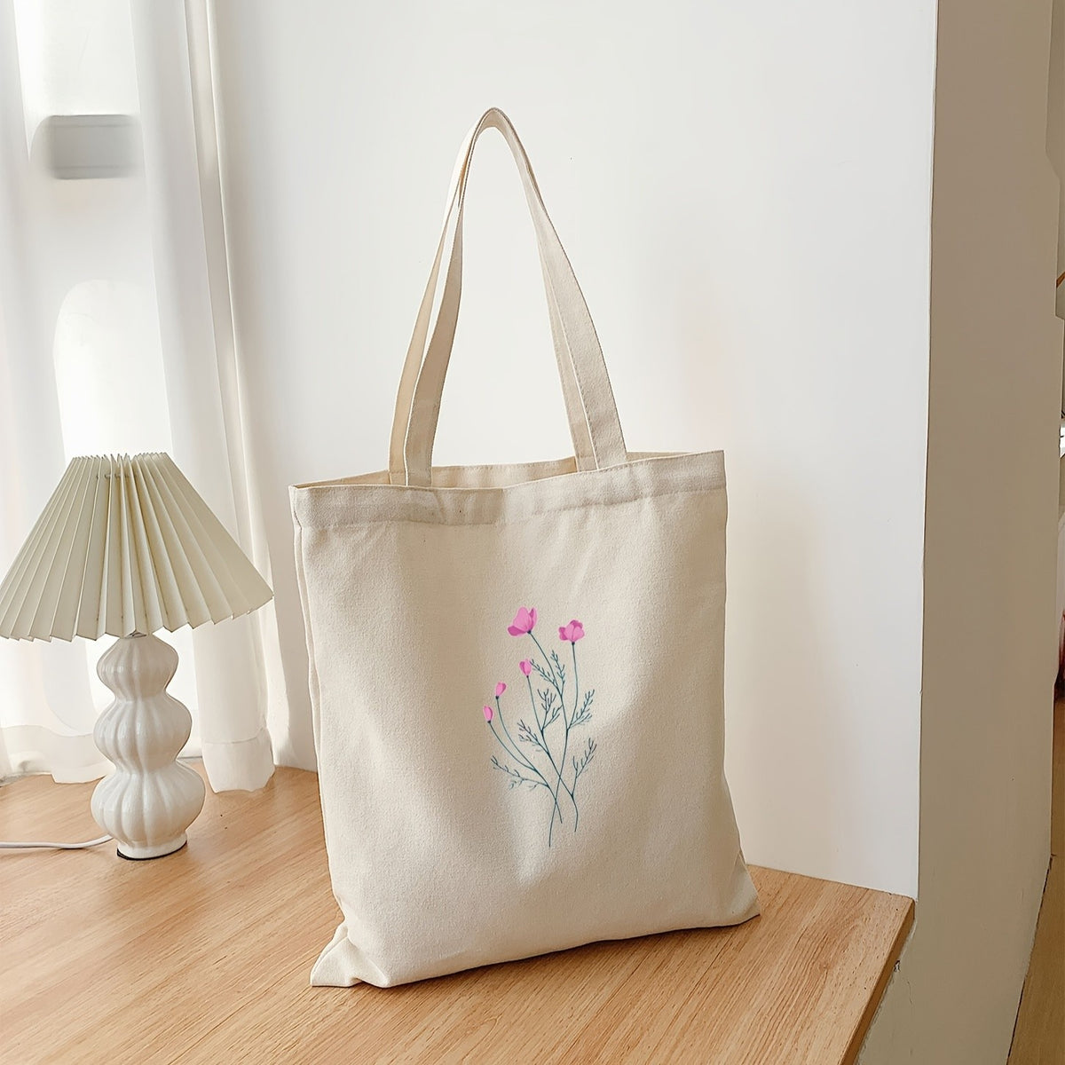 Pink Floral Canvas Tote Bag