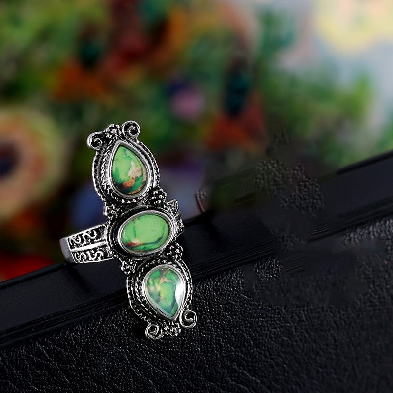 Triple Green Stone Vintage Ring