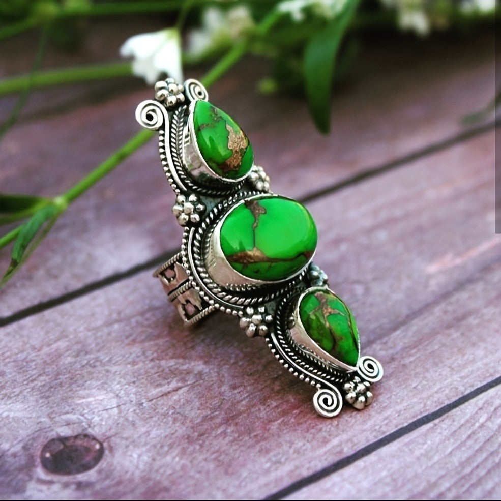 Triple Green Stone Vintage Ring