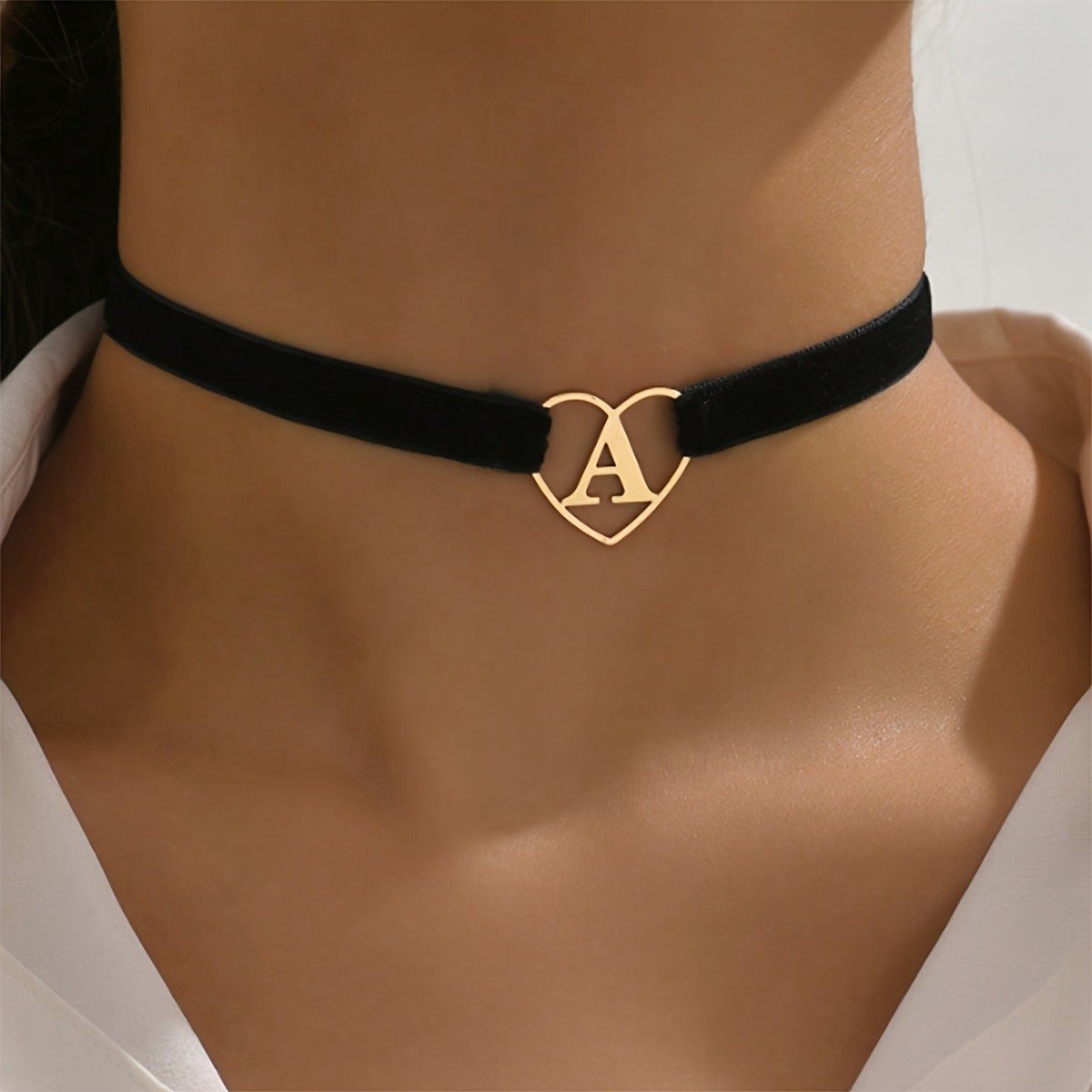 Heart Letter Initial Velvet Choker