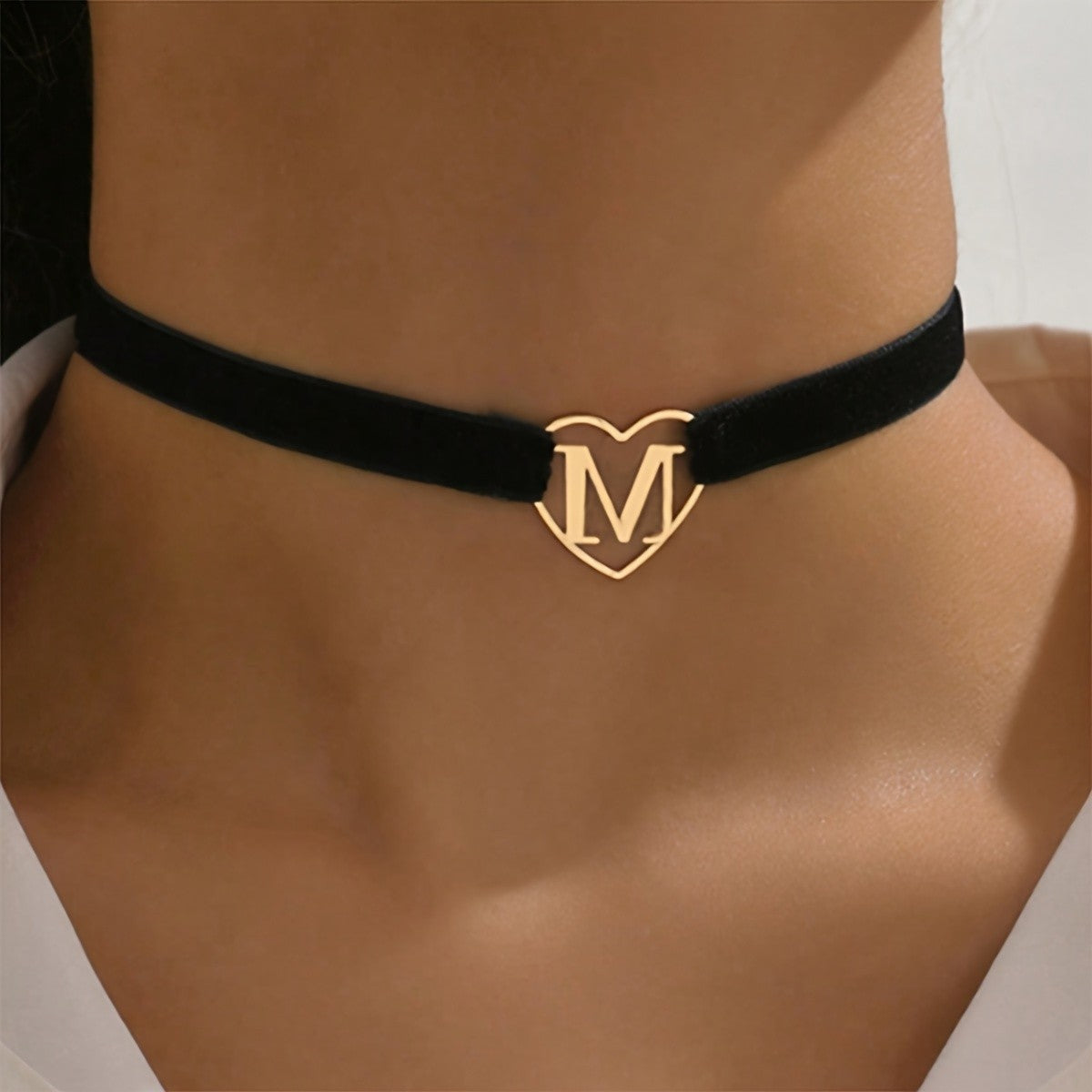 Heart Letter Initial Velvet Choker