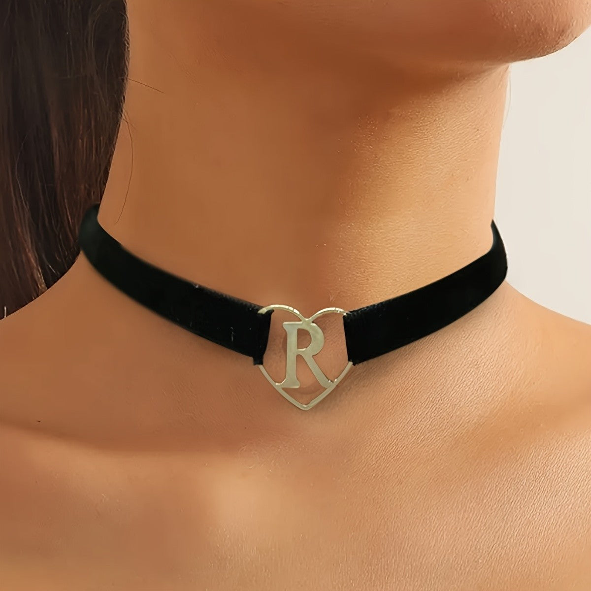 Heart Letter Initial Velvet Choker