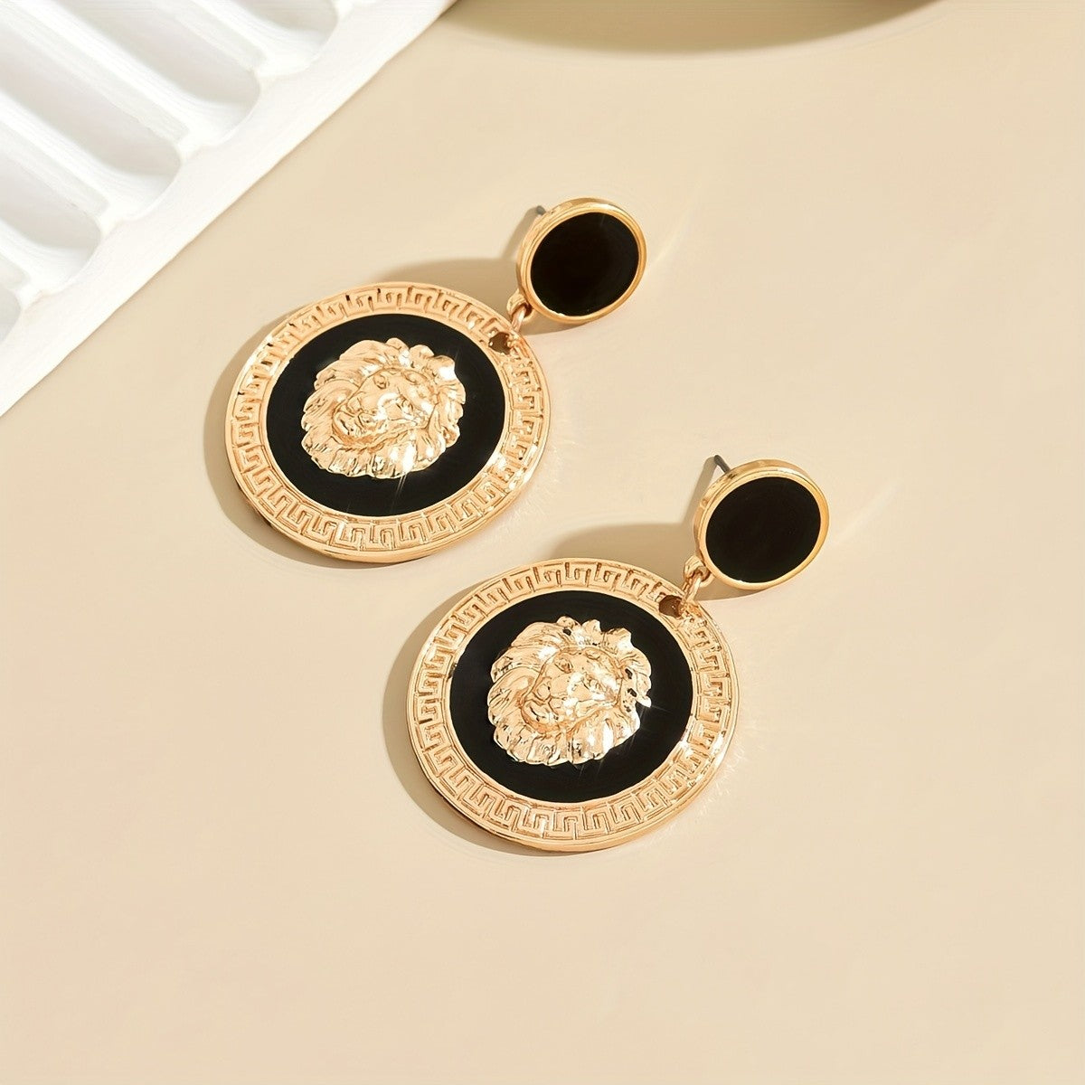 Lion Medallion Drop Earrings