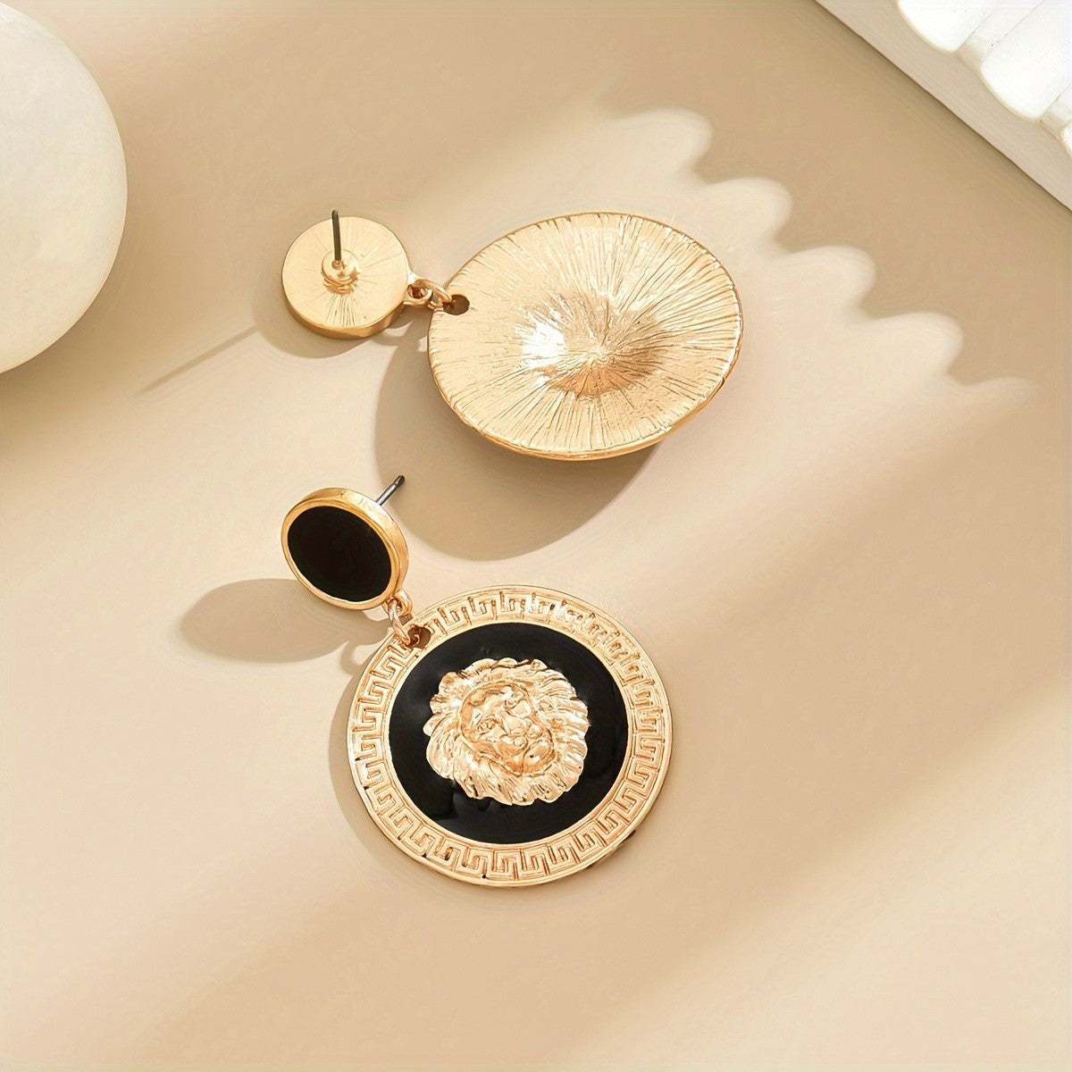Lion Medallion Drop Earrings