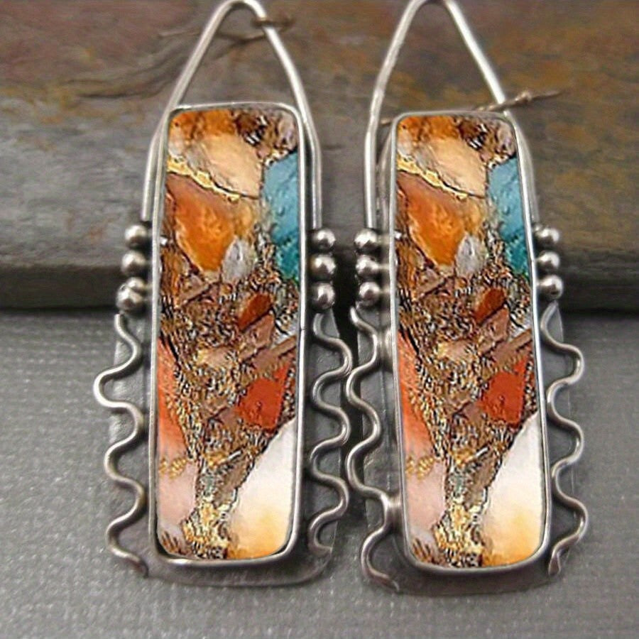 Mosaic Resin Rectangle Earrings