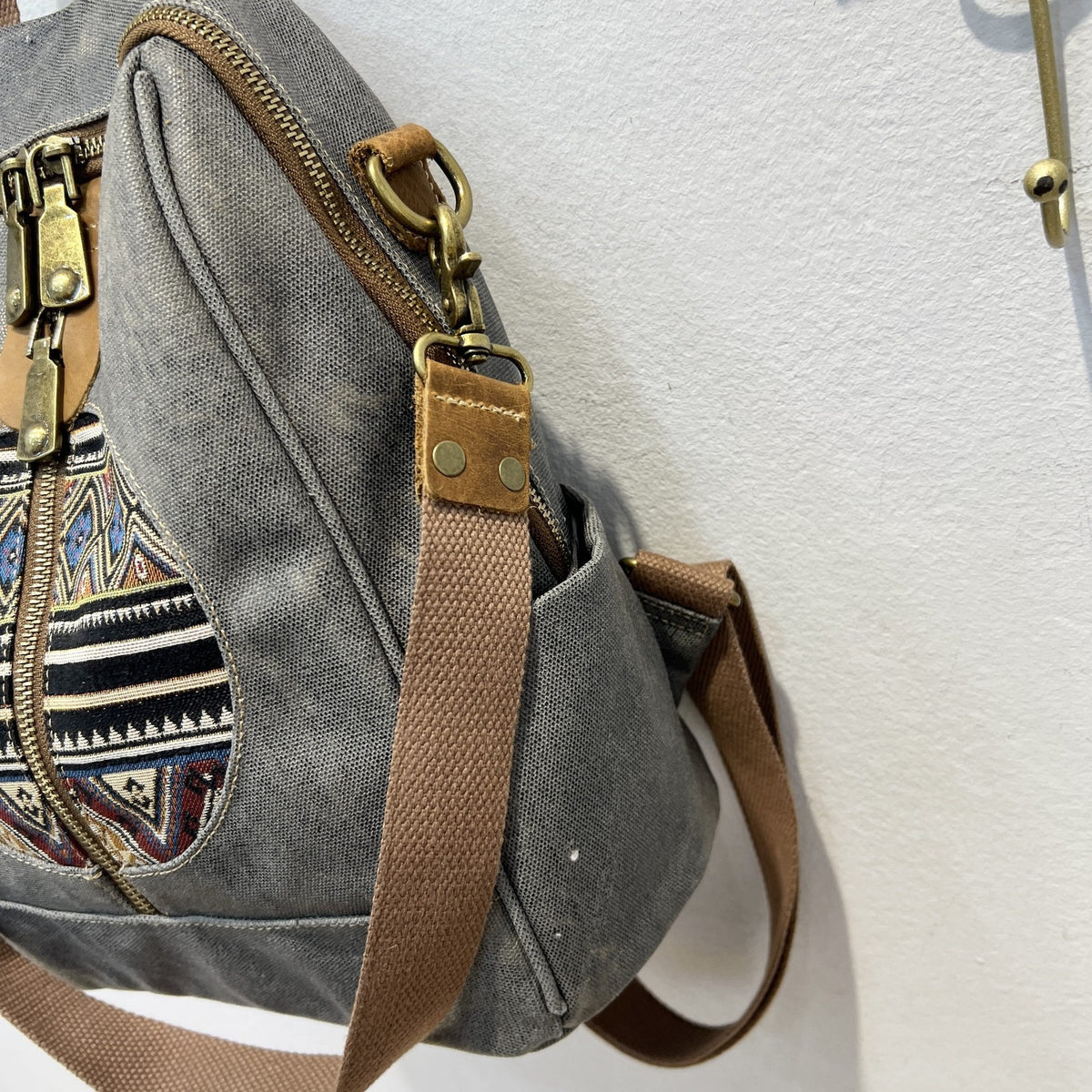 Geometric Patch Canvas Backpack