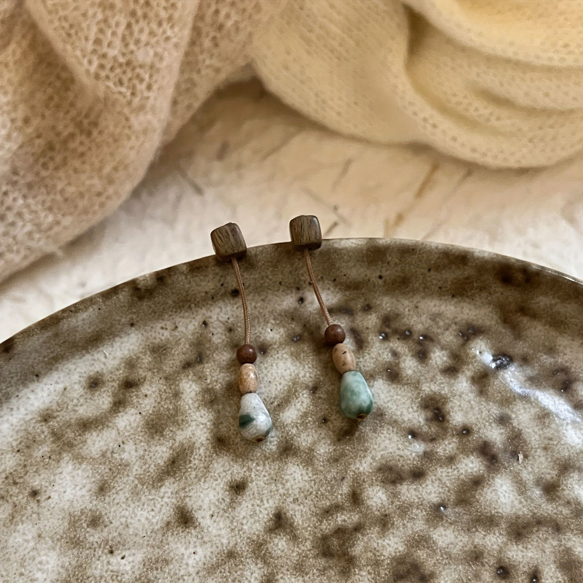 Wood & Stone Drop Earrings