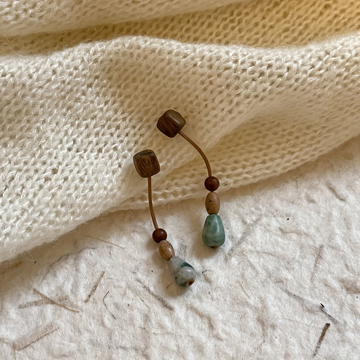 Wood & Stone Drop Earrings