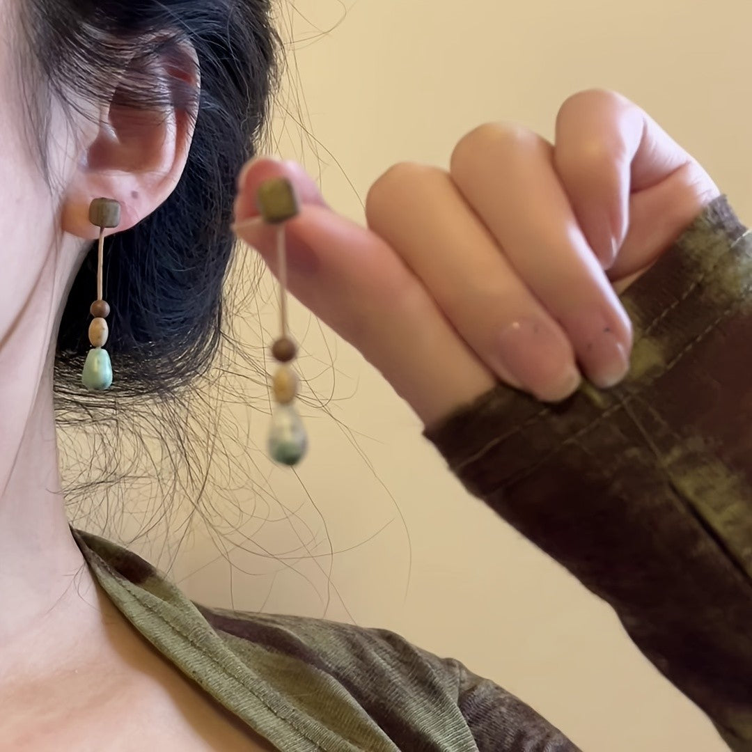 Wood & Stone Drop Earrings
