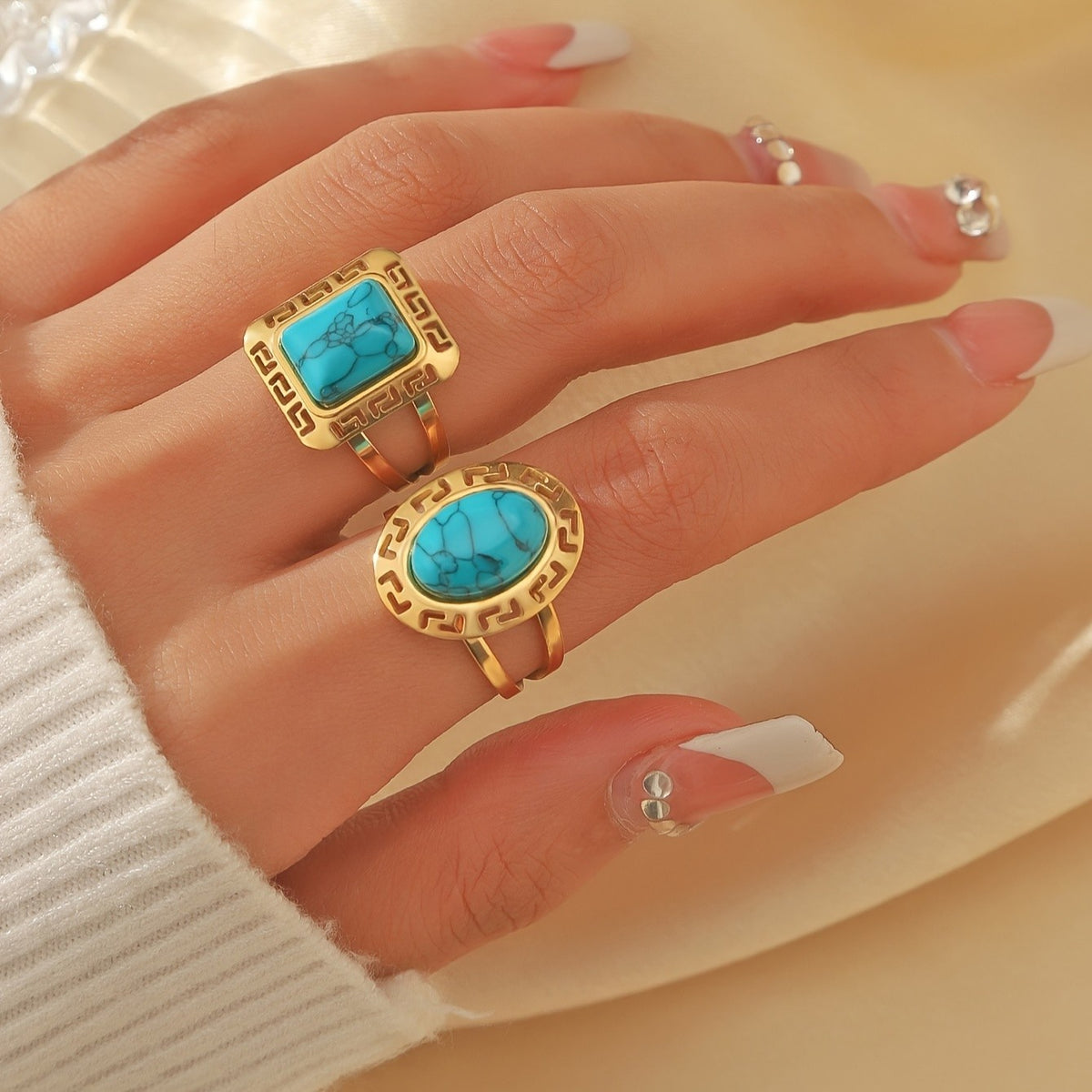 Greek Key Turquoise Ring