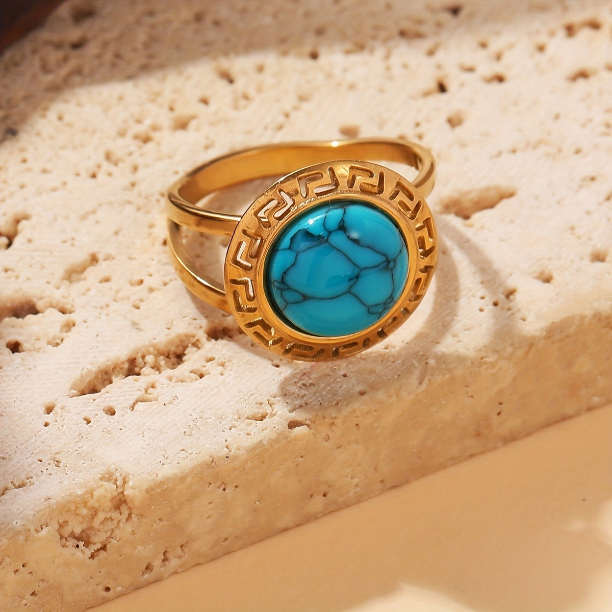 Greek Key Turquoise Ring