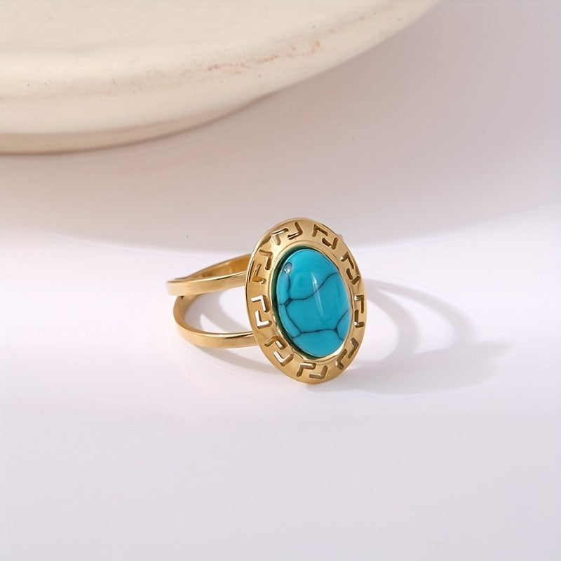 Greek Key Turquoise Ring