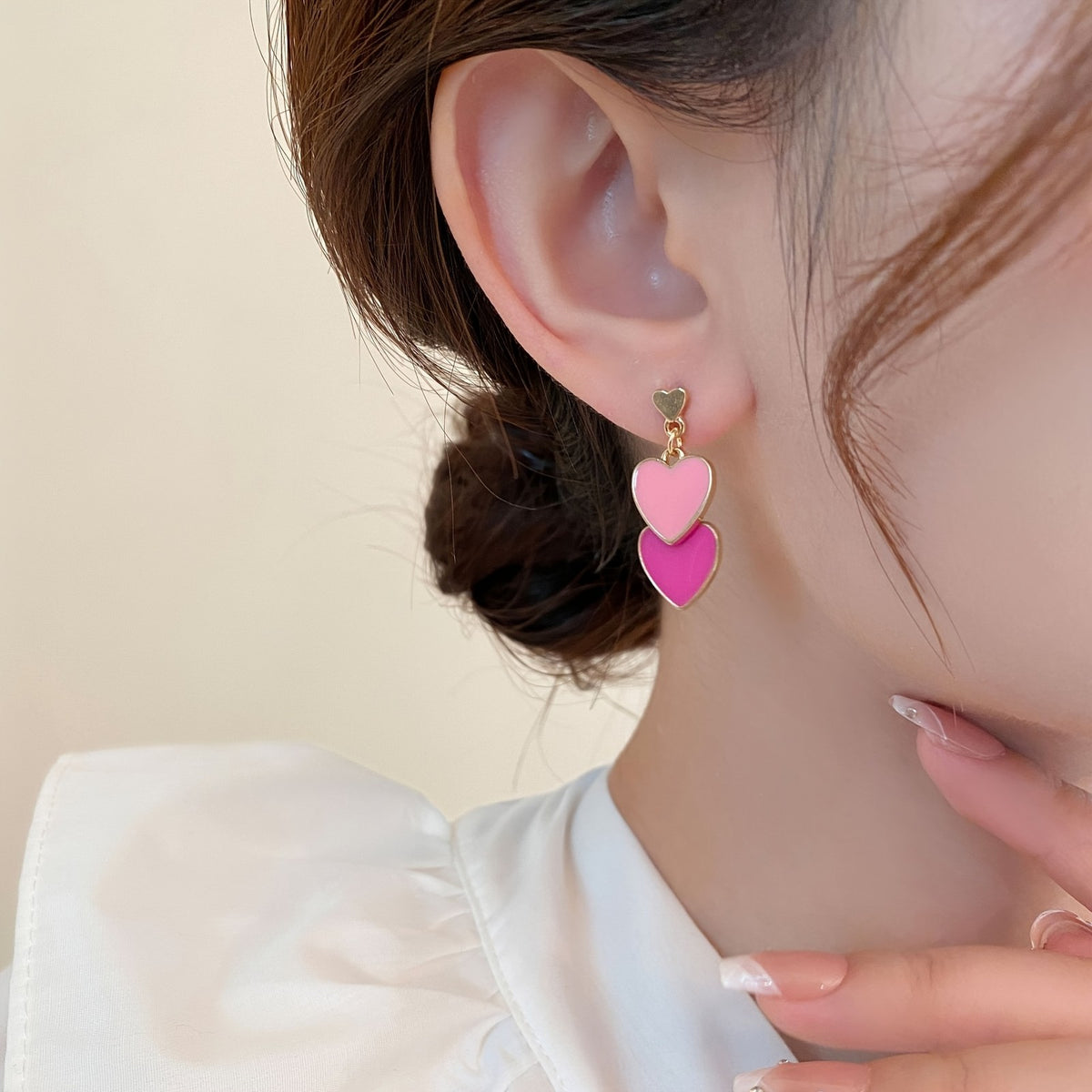 Layered Enamel Heart Drop Earrings