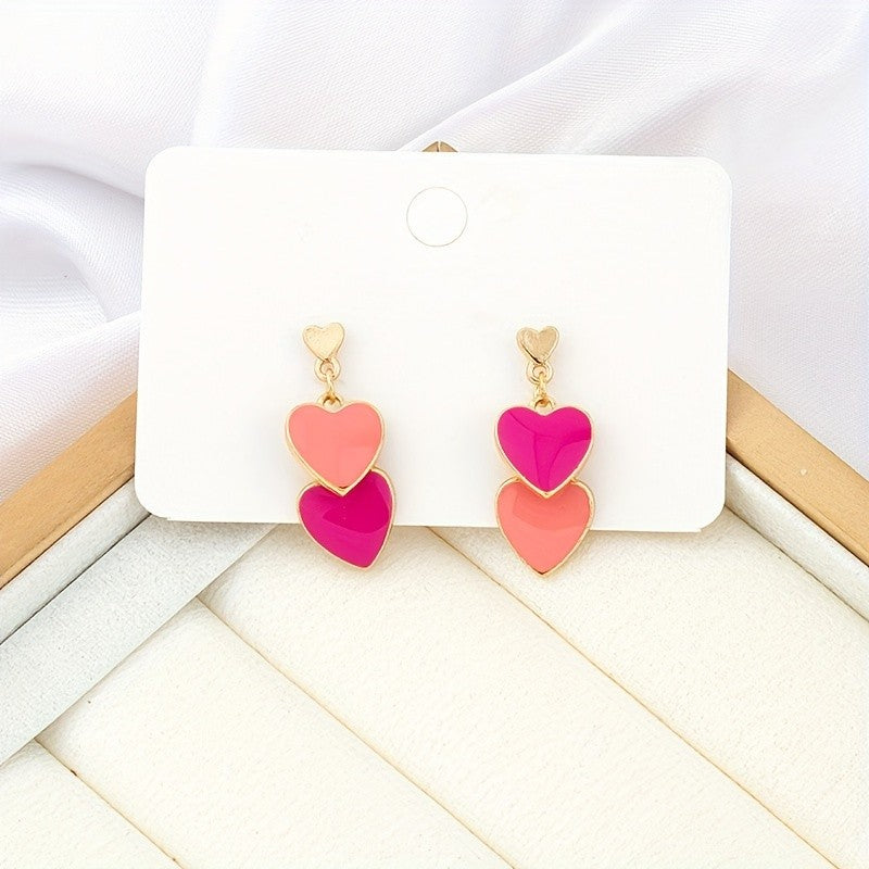 Layered Enamel Heart Drop Earrings