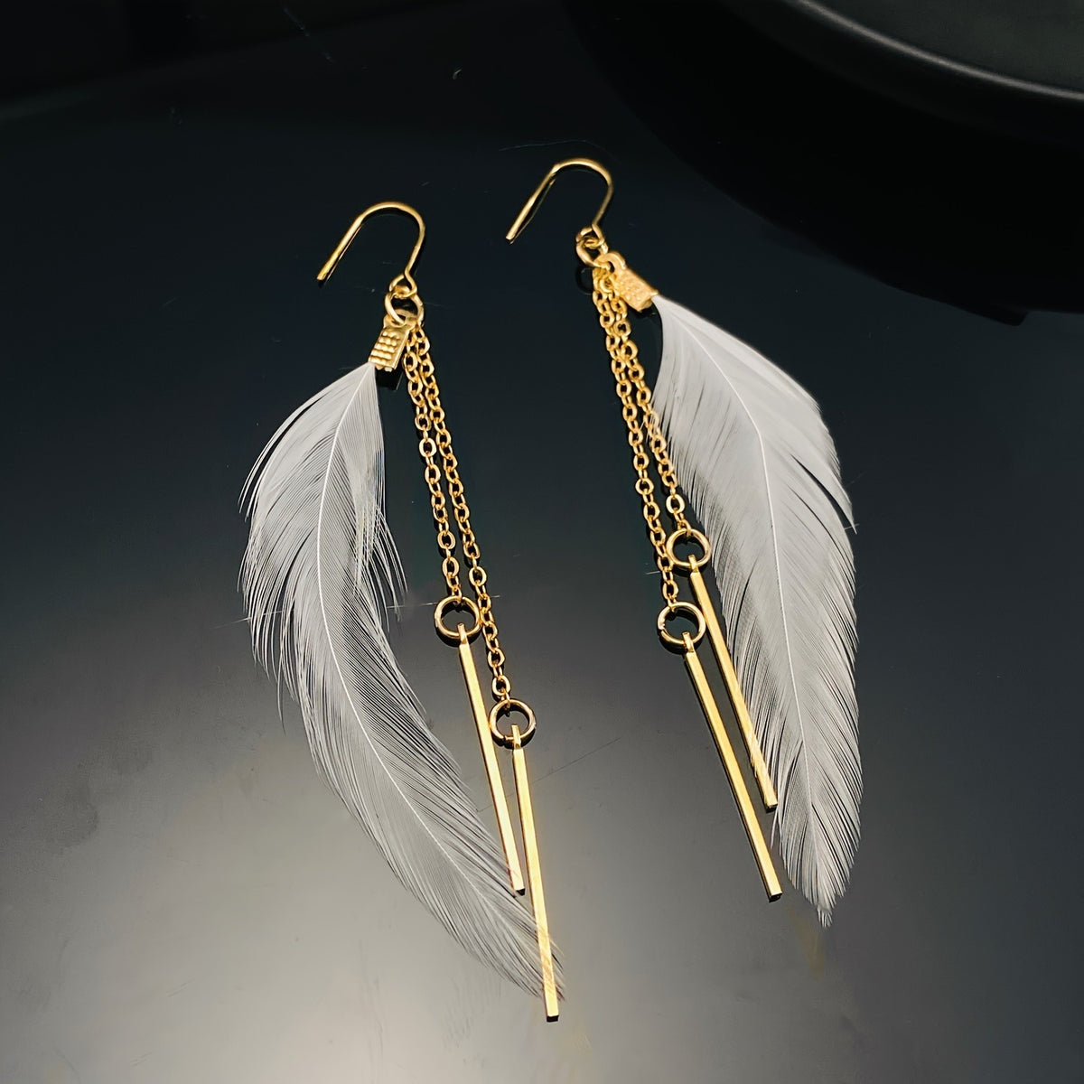 White Feather Drop Earrings