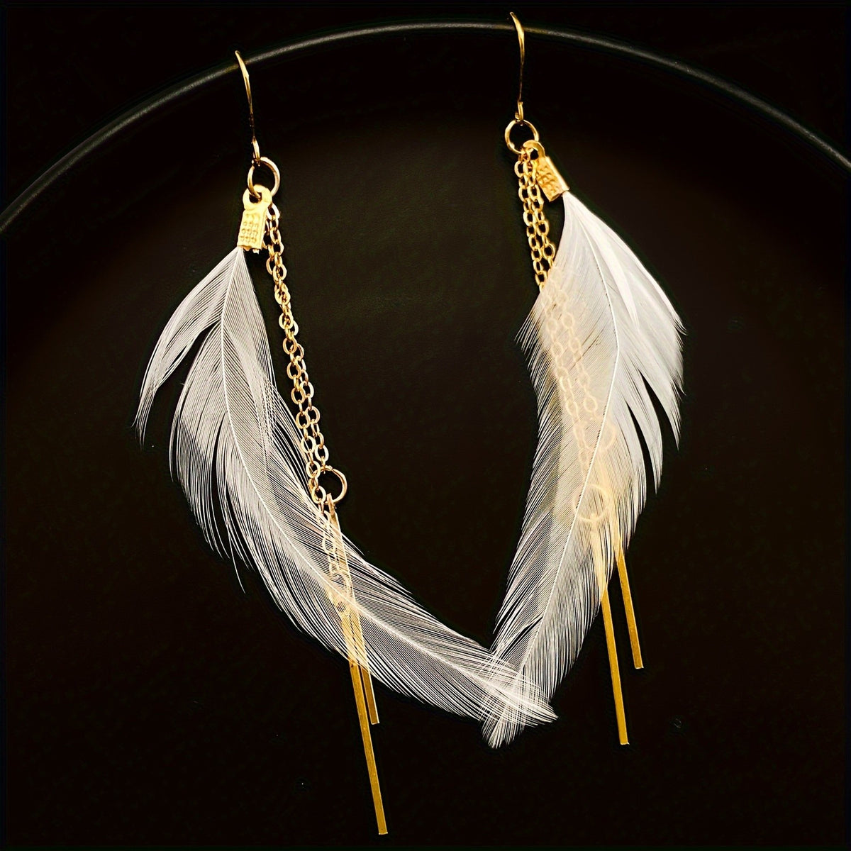 White Feather Drop Earrings