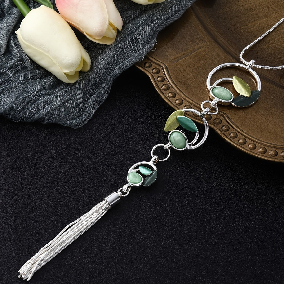Cascading Leaf Tassel Necklace